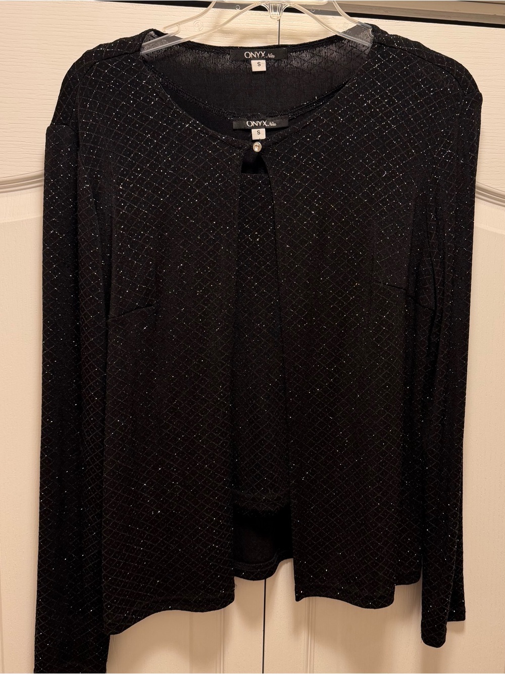 Two-piece Onyx Black Knit Cardigan with tank- Sparkle Detail